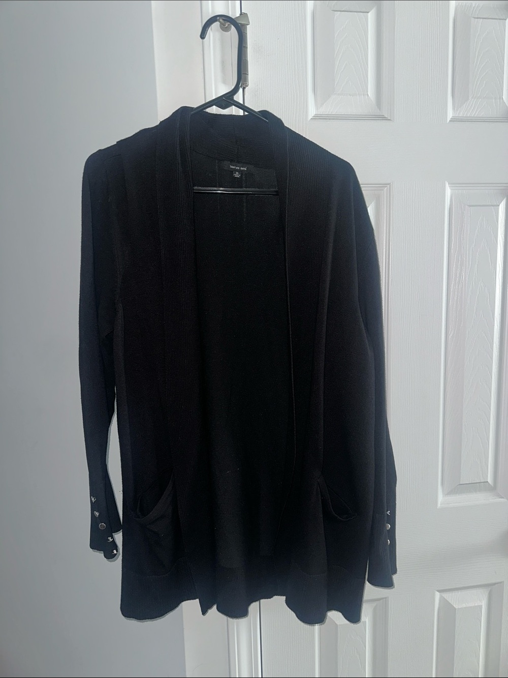 Verve Ami Black Open-Front Knit Cardigan